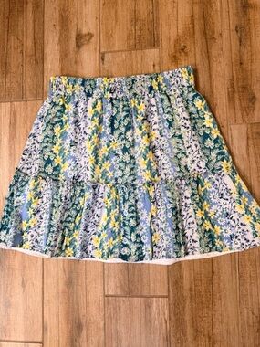 LOFT Floral Tiered Mini Skirt in Blue, Green & Yellow